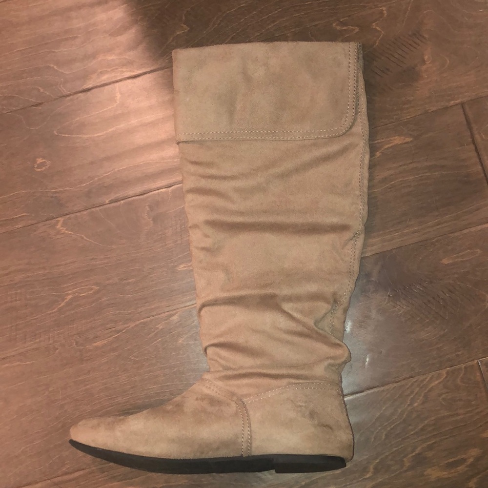 Tan knee high suede boots
